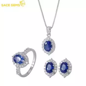 SACE GEMS, классические винтажные кольца из медного сплава с синим цирконием, серьги с подвеской, ожерелье, наборы ювелирных изделий, подарки для свадебной вечеринки open синий