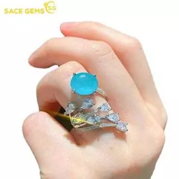 SACE GEMS классический медный сплав 10*12 мм кольцо с цирконом женские ювелирные изделия свадебный подарок для вечеринки синий