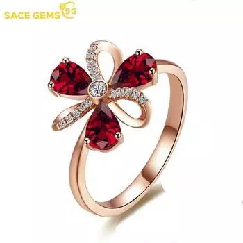 SACE GEMS Классический Медный Сплав Циркон Цветочные Формы Кольцо Женские Ювелирные Изделия Свадебное Обещание Партии Подарок open красный