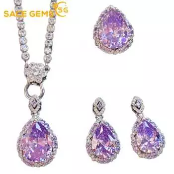 SACE GEMS классический медный сплав циркон кольцо серьги кулон ожерелье ювелирные наборы подарки для свадебной вечеринки Open фиолетовый