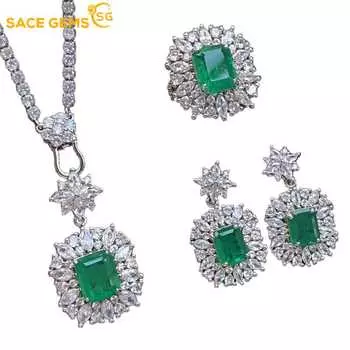 SACE GEMS классический медный сплав циркон кольцо серьги кулон ожерелье ювелирные наборы подарки для свадебной вечеринки Open зелёный