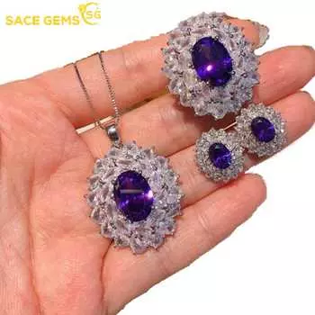 SACE GEMS классический медный сплав циркон кольцо серьги кулон ожерелье ювелирные наборы подарки для свадебной вечеринки фиолетовый