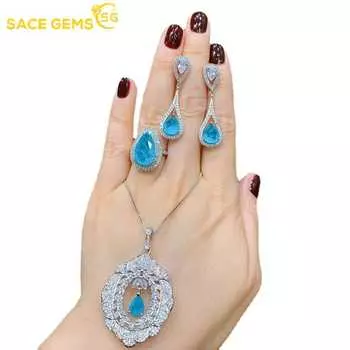 SACE GEMS классический медный сплав циркон кольцо серьги кулон ожерелье ювелирные наборы подарки для свадебной вечеринки синий