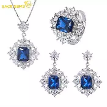 SACE GEMS классический медный сплав циркон кольцо серьги кулон ожерелье ювелирные наборы подарки для свадебной вечеринки синий