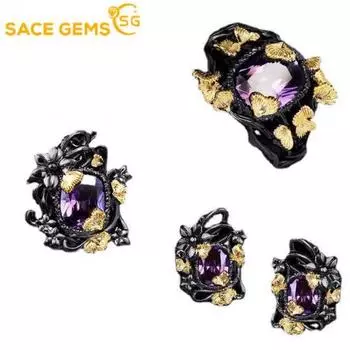 SACE GEMS классический медный сплав циркон кольцо серьги кулон ожерелье ювелирные наборы подарки для свадебной вечеринки 6 фиолетовый