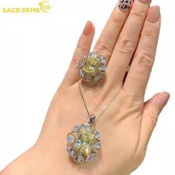 SACE GEMS классический медный сплав циркон кольцо кулон ожерелье наборы ювелирных изделий подарки для свадебной вечеринки жёлтый