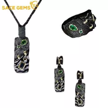 SACE GEMS классический медный сплав циркон кольцо серьги кулон ожерелье ювелирные наборы подарки для свадебной вечеринки 6 чёрный