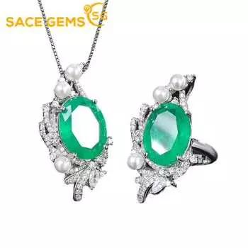 SACE GEMS классический медный сплав циркон кольцо кулон ожерелье наборы ювелирных изделий подарки для свадебной вечеринки зелёный