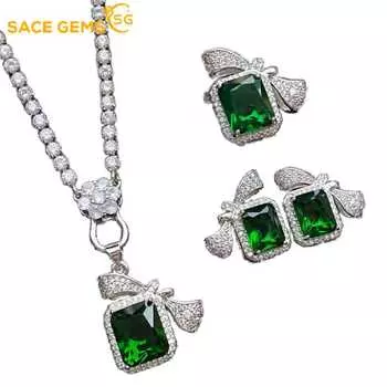 SACE GEMS классический медный сплав циркон кольцо серьги кулон ожерелье ювелирные наборы подарки для свадебной вечеринки Open зелёный