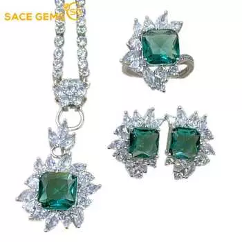 SACE GEMS классический медный сплав циркон кольцо серьги кулон ожерелье ювелирные наборы подарки для свадебной вечеринки Open зелёный