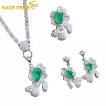 SACE GEMS классический медный сплав циркон кольцо серьги кулон ожерелье ювелирные наборы подарки для свадебной вечеринки Open зелёный