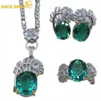 SACE GEMS классический медный сплав циркон кольцо серьги кулон ожерелье ювелирные наборы подарки для свадебной вечеринки Open зелёный