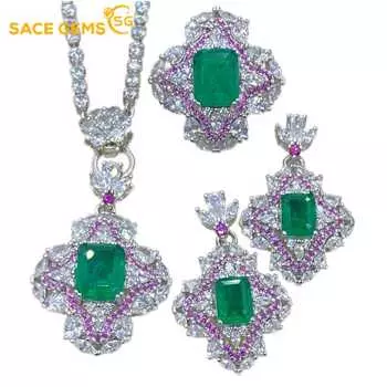 SACE GEMS классический медный сплав циркон кольцо серьги кулон ожерелье ювелирные наборы подарки для свадебной вечеринки Open зелёный
