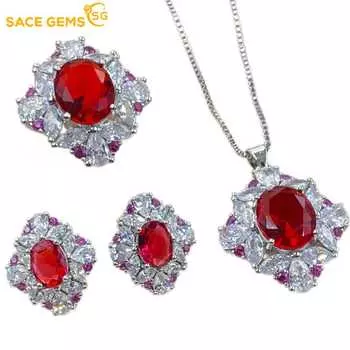 SACE GEMS классический медный сплав циркон кольцо серьги кулон ожерелье ювелирные наборы подарки для свадебной вечеринки Open красный