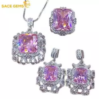 SACE GEMS классический медный сплав циркон кольцо серьги кулон ожерелье ювелирные наборы подарки для свадебной вечеринки Open розовый