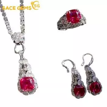 SACE GEMS классический медный сплав циркон кольцо серьги кулон ожерелье ювелирные наборы подарки для свадебной вечеринки Open красный