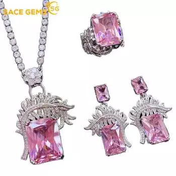 SACE GEMS классический медный сплав циркон кольцо серьги кулон ожерелье ювелирные наборы подарки для свадебной вечеринки Open розовый