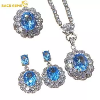 SACE GEMS классический медный сплав циркон кольцо серьги кулон ожерелье ювелирные наборы подарки для свадебной вечеринки Open синий