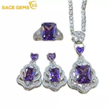 SACE GEMS классический медный сплав циркон кольцо серьги кулон ожерелье ювелирные наборы подарки для свадебной вечеринки Open фиолетовый