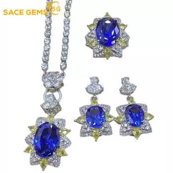 SACE GEMS классический медный сплав циркон кольцо серьги кулон ожерелье ювелирные наборы подарки для свадебной вечеринки Open синий