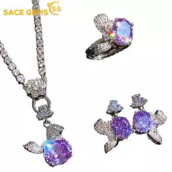 SACE GEMS классический медный сплав циркон кольцо серьги кулон ожерелье ювелирные наборы подарки для свадебной вечеринки Open фиолетовый