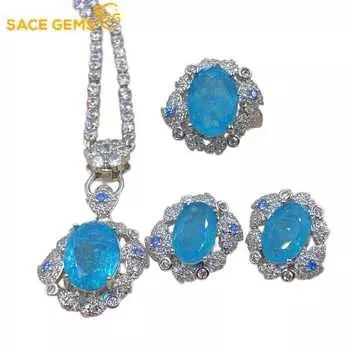 SACE GEMS классический медный сплав циркон кольцо серьги кулон ожерелье ювелирные наборы подарки для свадебной вечеринки Open синий