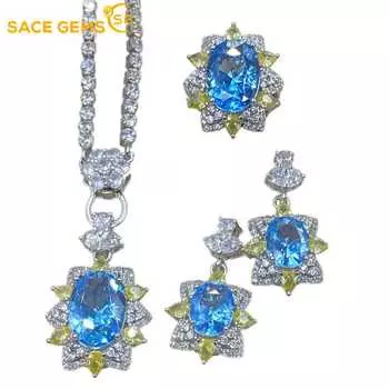 SACE GEMS классический медный сплав циркон кольцо серьги кулон ожерелье ювелирные наборы подарки для свадебной вечеринки Open синий