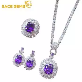 SACE GEMS классический медный сплав циркон кольцо серьги кулон ожерелье ювелирные наборы подарки для свадебной вечеринки Open фиолетовый