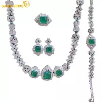 SACE GEMS классический медный сплав циркон кольцо серьги браслет кулон ожерелье наборы ювелирных изделий подарки для свадебной вечеринки Open зелёный