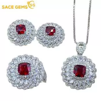 SACE GEMS классический медный сплав циркон кольцо серьги кулон ожерелье ювелирные наборы подарки для свадебной вечеринки Open красный