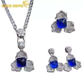 SACE GEMS классический медный сплав циркон кольцо серьги кулон ожерелье ювелирные наборы подарки для свадебной вечеринки Open синий