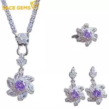 SACE GEMS классический медный сплав циркон кольцо серьги кулон ожерелье ювелирные наборы подарки для свадебной вечеринки Open фиолетовый