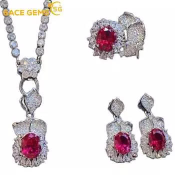 SACE GEMS классический медный сплав циркон кольцо серьги кулон ожерелье ювелирные наборы подарки для свадебной вечеринки Open красный