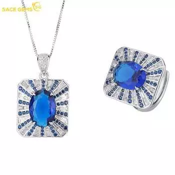 SACE GEMS классический роскошный квадратный медный сплав синий циркон кольцо кулон ожерелье наборы ювелирных изделий подарки для свадебной вечеринки open