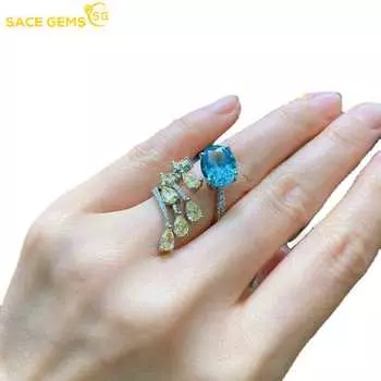 SACE GEMS, классический тренд, медный сплав, цвет 10*12 мм, циркон, небесно-голубое кольцо, женские украшения, свадебный подарок, вечеринка синий