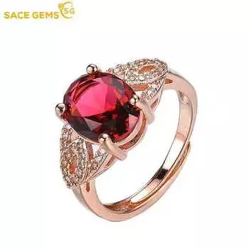 SACE GEMS, классическое кольцо из медного сплава с красным цирконом, женские ювелирные изделия, свадебный подарок, вечеринка open