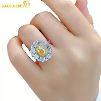 SACE GEMS классическое кольцо из медного сплава с цирконом женские ювелирные изделия свадебный подарок для вечеринки Open жёлтый