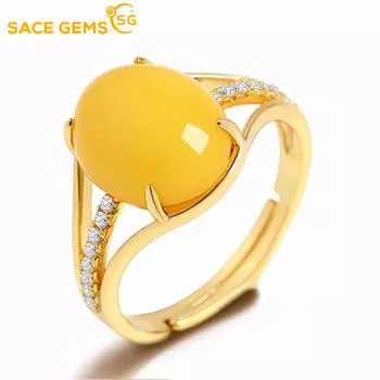 SACE GEMS, классическое кольцо из медного сплава, пчелиного воска, янтарного циркона, женские украшения, свадебный подарок, вечеринка open жёлтый