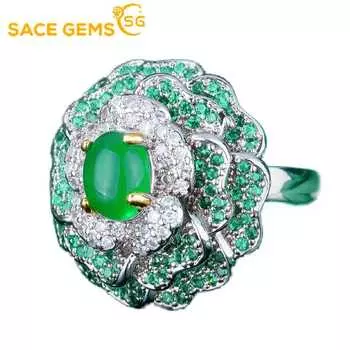 SACE GEMS, классическое кольцо из медного сплава, халцедона и циркона, женские украшения, свадебное обещание, подарок для вечеринки Open зелёный