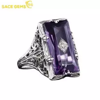 SACE GEMS, классическое кольцо с выемкой и резьбой, декоративный узор, медный сплав, фиолетовое кольцо с цирконом, женские украшения, свадебное обещание, подарок для вечеринки 6 фиолетовый