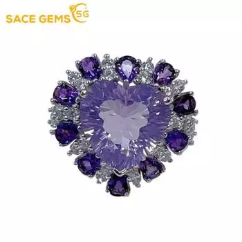 Sace Gems Кольца из натурального аметиста для женщин из стерлингового серебра 925 пробы, свадебная вечеринка, изысканные ювелирные украшения, подарок на фестиваль Open фиолетовый
