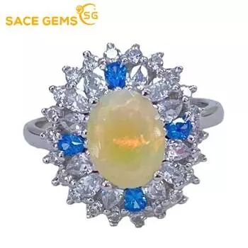 Sace Gems Кольца из стерлингового серебра 925 пробы с натуральным опалом 7*9 мм для женщин, помолвка, коктейльная вечеринка, ювелирные украшения, подарок Open белый