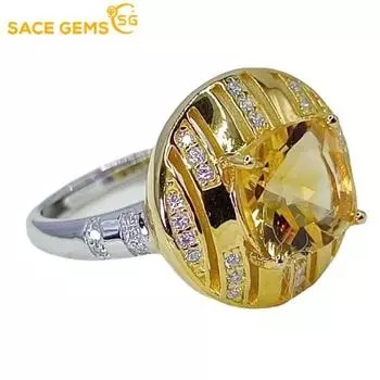 SACE GEMS Модные кольца с изменяемым размером 8*8 мм из натурального желтого кристалла для женщин из стерлингового серебра 925 пробы для свадьбы, вечеринки, ювелирных украшений, подарок на фестиваль Open жёлтый