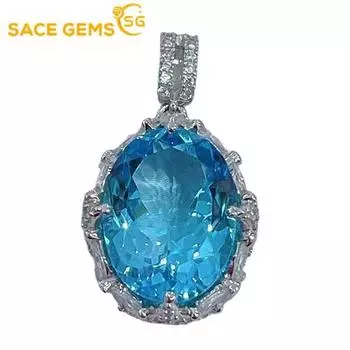 SACE GEMS натуральный небесно-голубой топаз кулон из стерлингового серебра 925 пробы ожерелье для женщин повседневная вечеринка изящные ювелирные изделия подарок синий