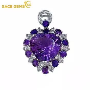 Sace Gems Ожерелья из стерлингового серебра 925 пробы с натуральным аметистом, 15 мм, для женщин, для помолвки, коктейльной вечеринки, ювелирные украшения фиолетовый
