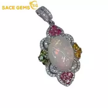 SACE GEMS 925 стерлингового серебра 10*14 мм натуральный опал кулон ожерелья для женщин помолвка коктейль вечеринка ювелирные изделия белый