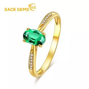 SACE GEMS Простое кольцо из медного сплава 24K Зеленый циркон Открытое кольцо Леди Ювелирное кольцо Open