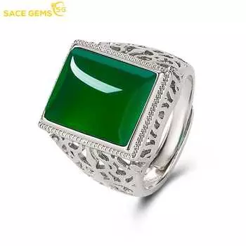 SACE GEMS Роскошный медный сплав Агат Свадебное обручальное кольцо Мужчины Ювелирные изделия Подарок open