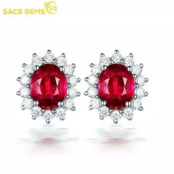 SACE GEMS Розовые рубиновые серьги женские цирконовые серьги с розовыми и красными кристаллами и цветами, простые модные украшения с кристаллами красный