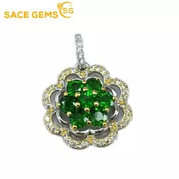 SACE GEMS S925 стерлингового серебра 3*3 мм натуральный диопсид кулон ожерелья для женщин помолвка коктейльная вечеринка изящные ювелирные изделия зелёный